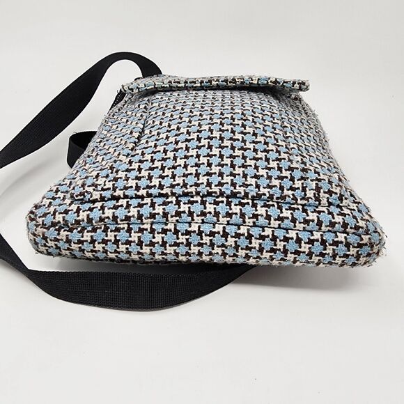 KAVU Keeper Crossbody Messenger Shoulder Bag Tweed Multi Pocket Blue White Black - Picture 9 of 15